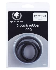 Spartacus Rubber Cock Ring Set - Black Pack of 3