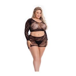 Pink Lipstick Leaf it to Me Long sleeve Crop Top & Short QN
